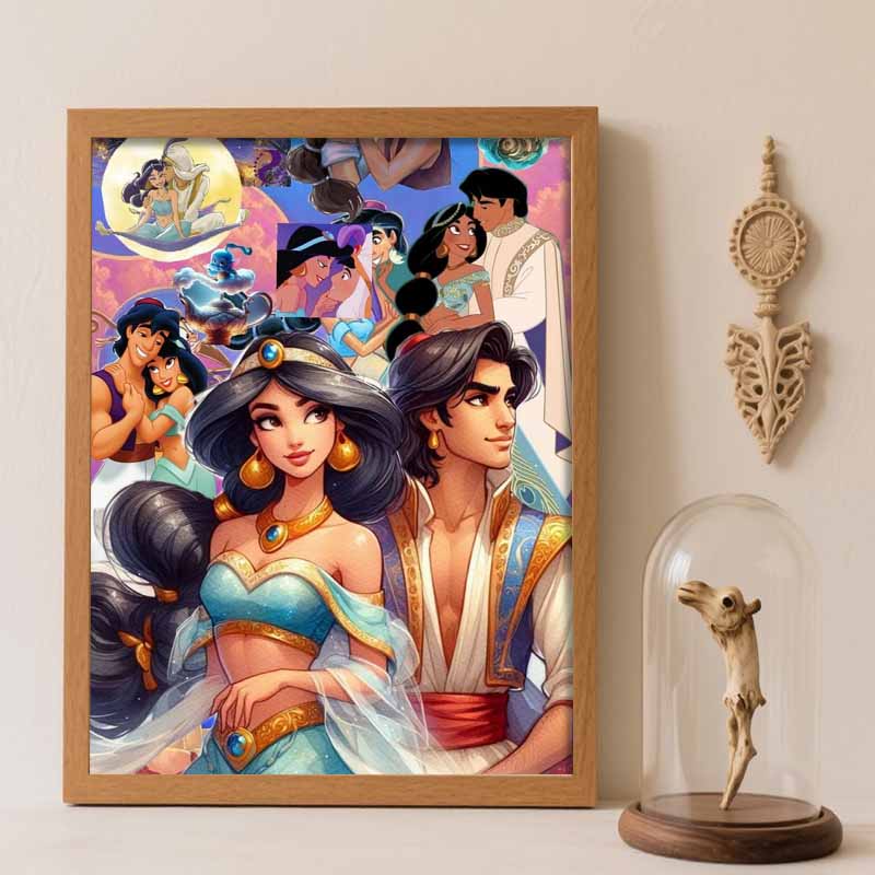 Disney Diamond Painting Kit Classic Aladdin Jasmine Romance Home Decor Craft Perfect Gift Idea Diamond Art Round 20x30cm