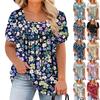 T-shirt Haut Imprimé Carré Manches Courtes Grande Taille Décontracté Mode Femme