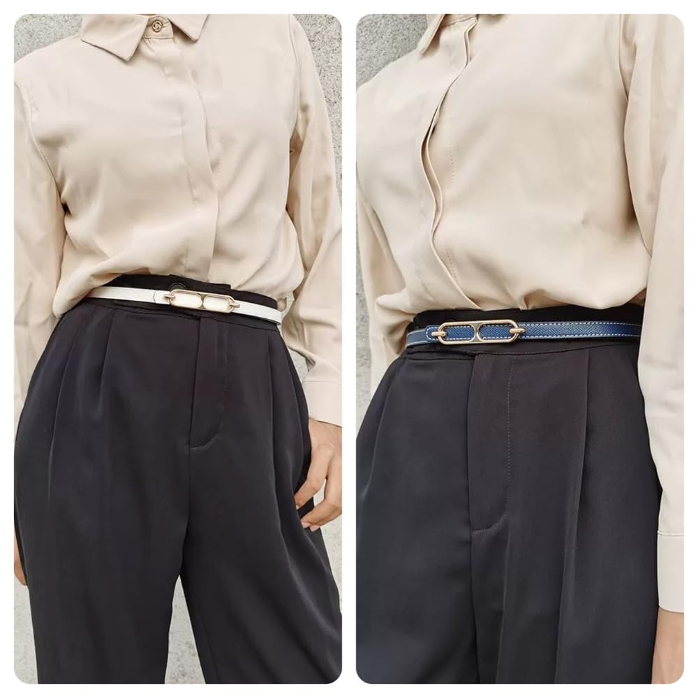 Reversible Belt with Gold Slim Fits Dresses and Women's Buckle, Fit, Elegant, Pants, Blue/White (Blue/White)