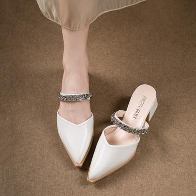 Internet Celebrity Half Slippers Female Baotou 2025 Summer New Korean Version Versatile Outer Wear Thin Heel High Heel Pointed Cool Slippers Women
