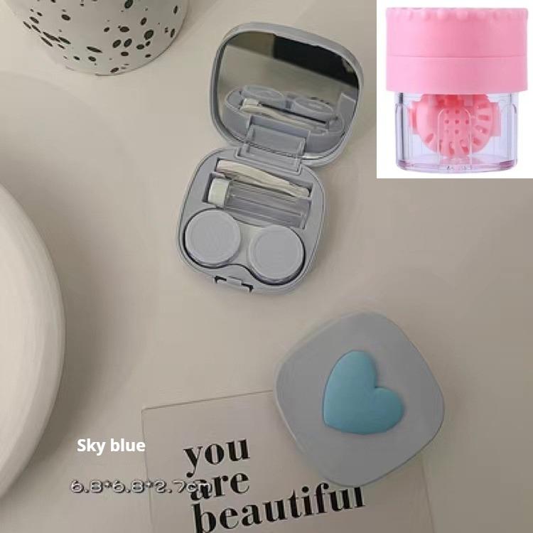 Pink Love Three-Dimensional with Mirror Colored Contact Lenses Case High Sense Girl Cute Macaron Color Ins Invisible Couple Box