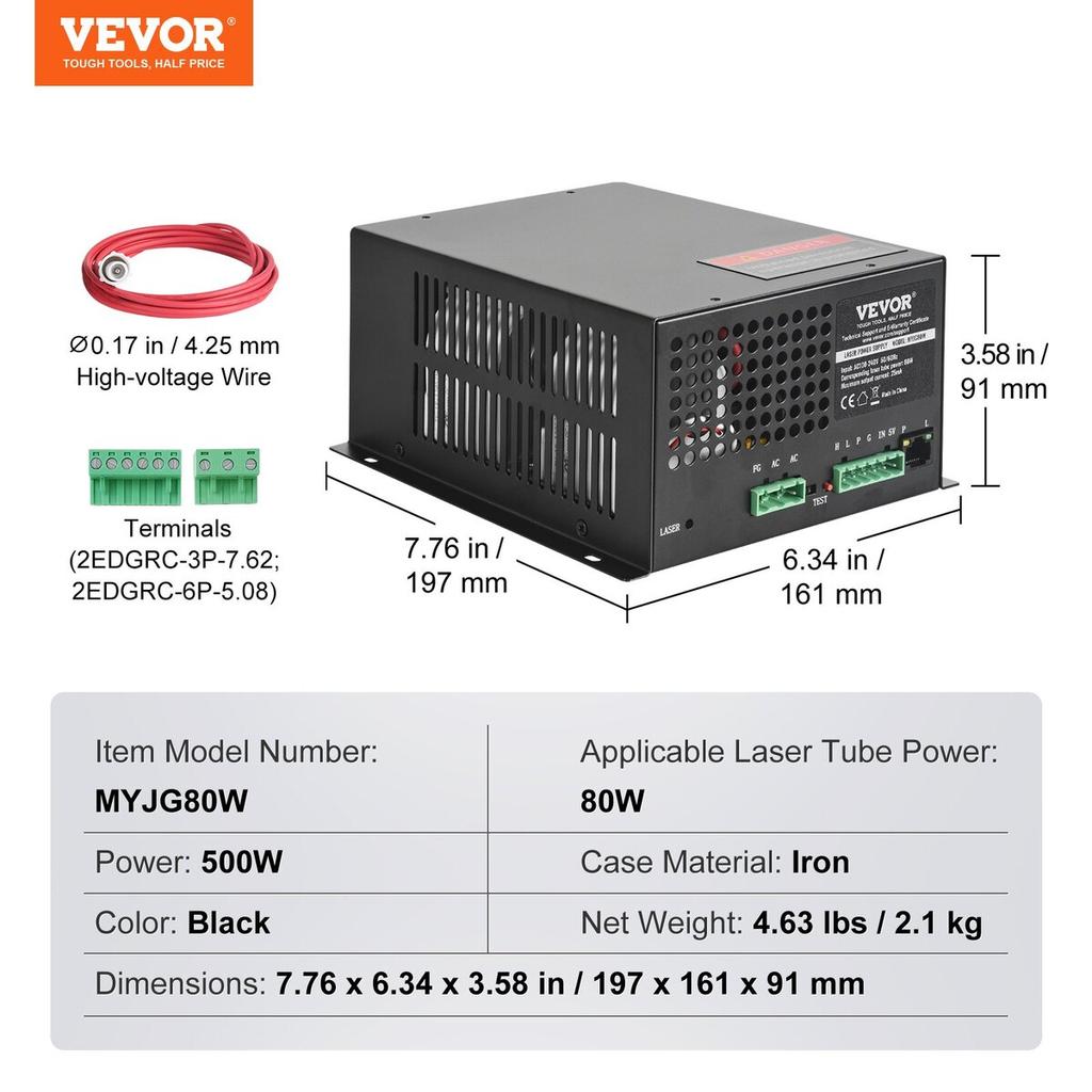 CO2 Laser Power Supply for 80W Laser Tube Laser Engravers and Cutters