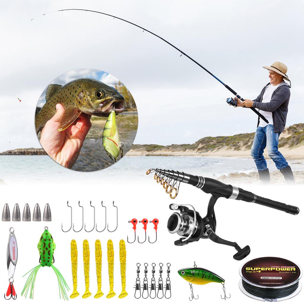 Fishing Rod and Reel Combo Carbon Fiber Telescopic Fishing Rod with Reel Combo Set Lures Jig Hooks Fishing Carrier Bag