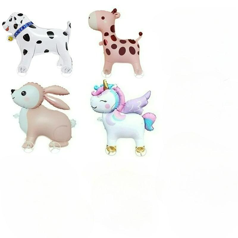 16pcs Cute Walking Animal Foil Balloons with Wheels Walking Wheels Elephants Dinosaurs Lions Rabbits Children's Toy Balloons