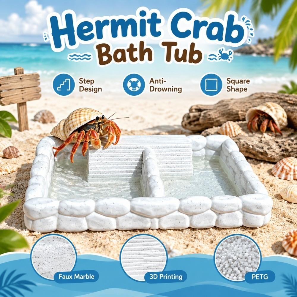 Anti-Drowning Hermit Crab Bath Tub 2-in-1 Reptile Water Basin Small Pet Water Basin Crawling Pet