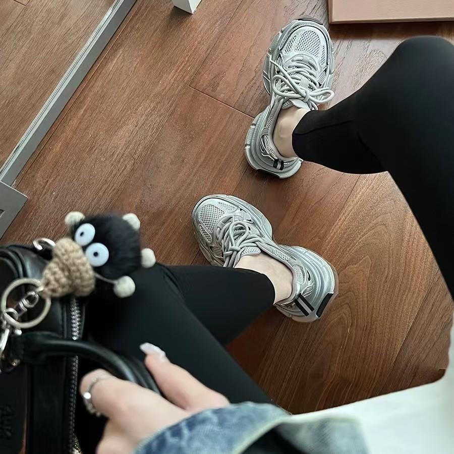 Leather thick-soled heightening dad shoes for women 2025 autumn and winter new Korean version breathable casual versatile sports shoes for women