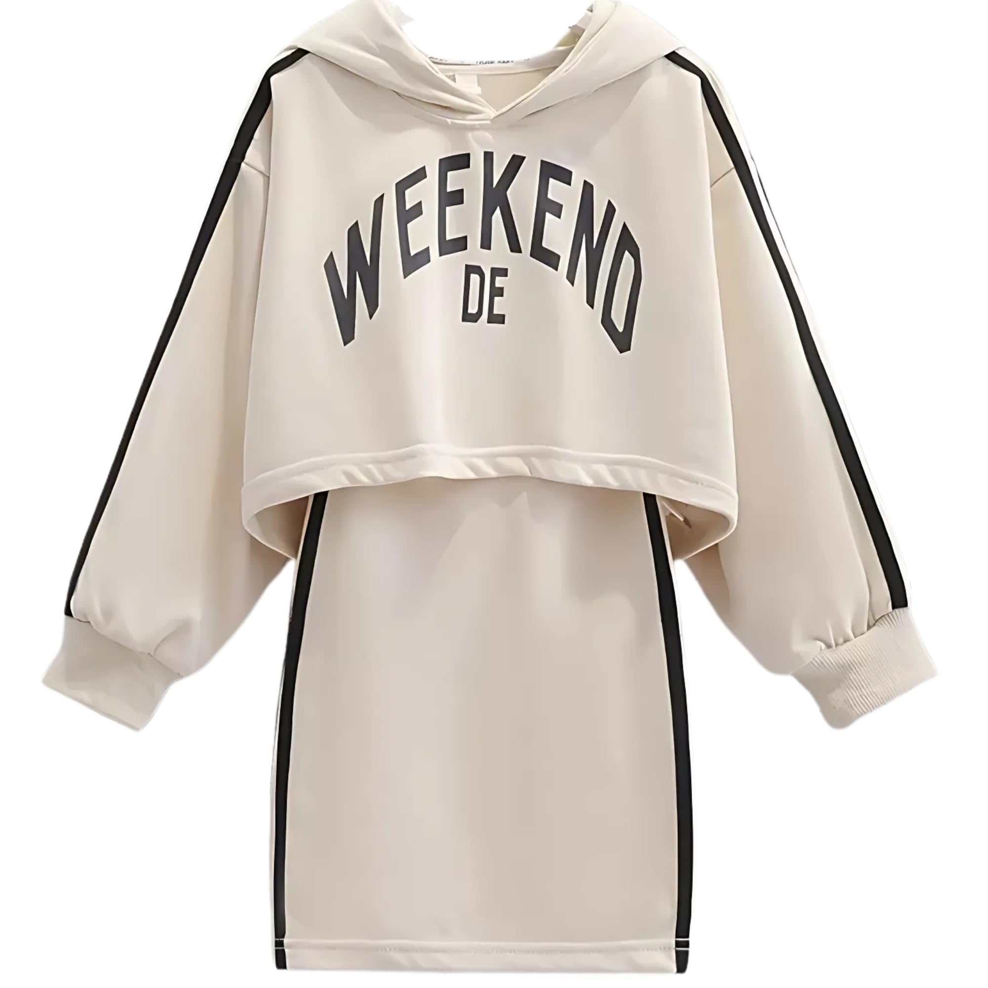 

Короткое худи и корейский длинный повседневный комплект для девочек, платье, стиль, рукава, кэжуал, (Япония, Рост, 150 см, Белый) [Код товара] белый