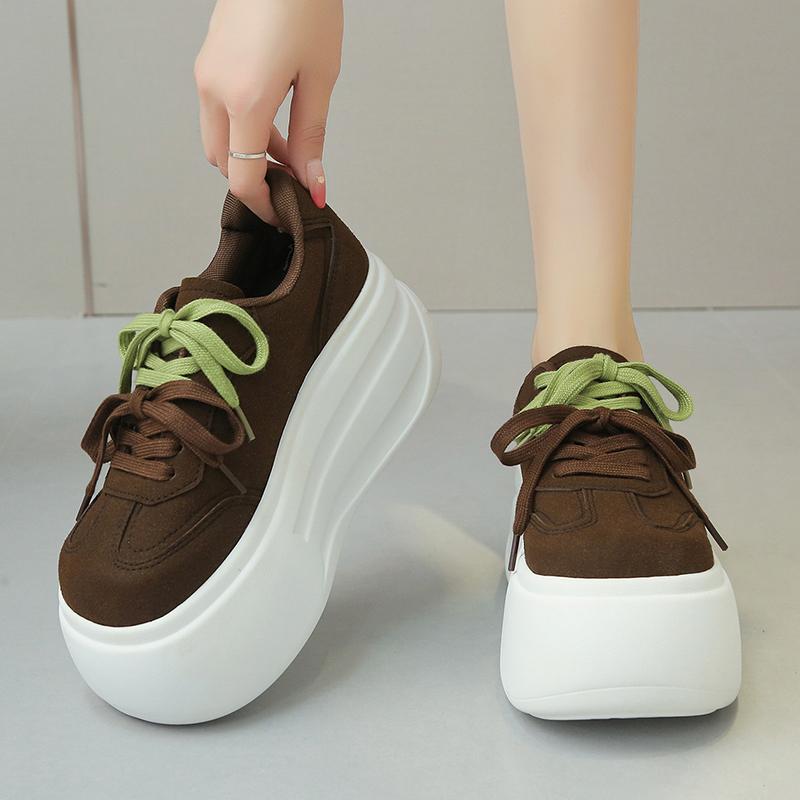 Fashion Women's Thick Bottom Sneakers Autumn New Style Genuine Leather Breathable Beaded Versatile Casual Board Shoes