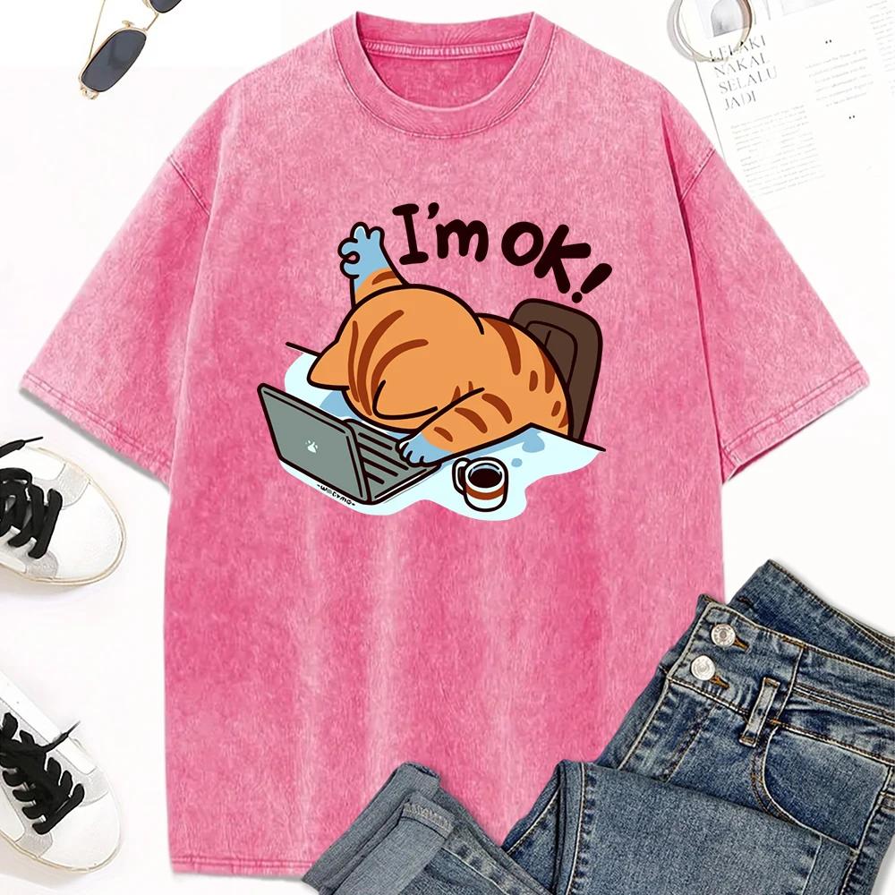 

Рабочий дизайн кошка вода стирка винтажная футболка мужская и женская летняя модная одежда повседневная комбинированная футболка 3XL