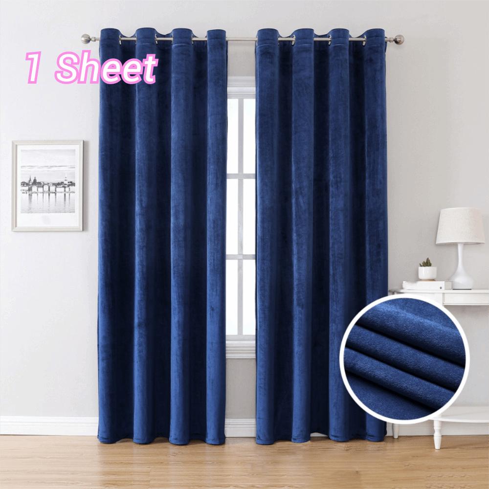 Light-blocking Velvet Curtain Solid Color Noise Reducing Blackout Curtains No Drilling Soft Texture Touch Window Drape