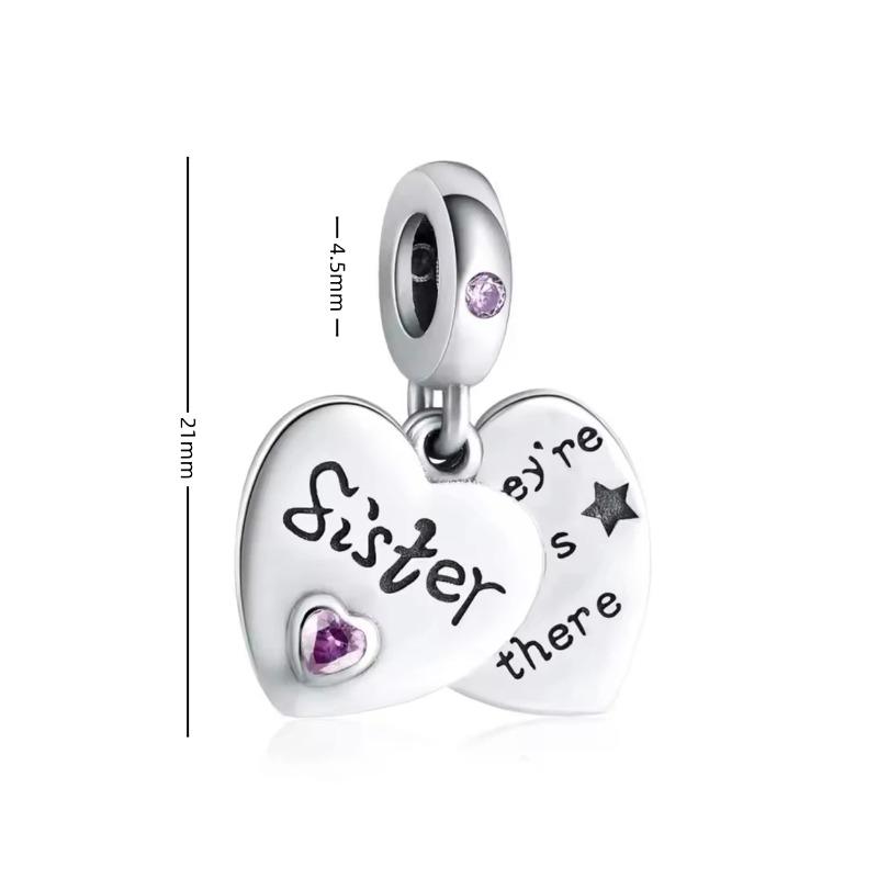 925 Silver Pink Heart Charm Pendant For Mother Sisters Daughter Friend DIY Jewelry Fit Original Bracelet Women Gift