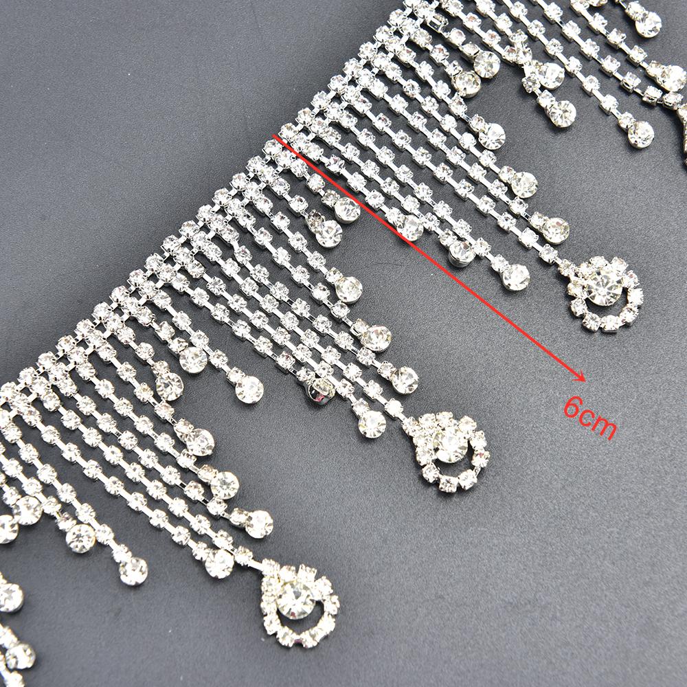 Beautiful Long Tassels Crystal Silver Diamond Chain Wedding Dress Necklace Garment Diy Decoration Sewing Costume Applique Trims