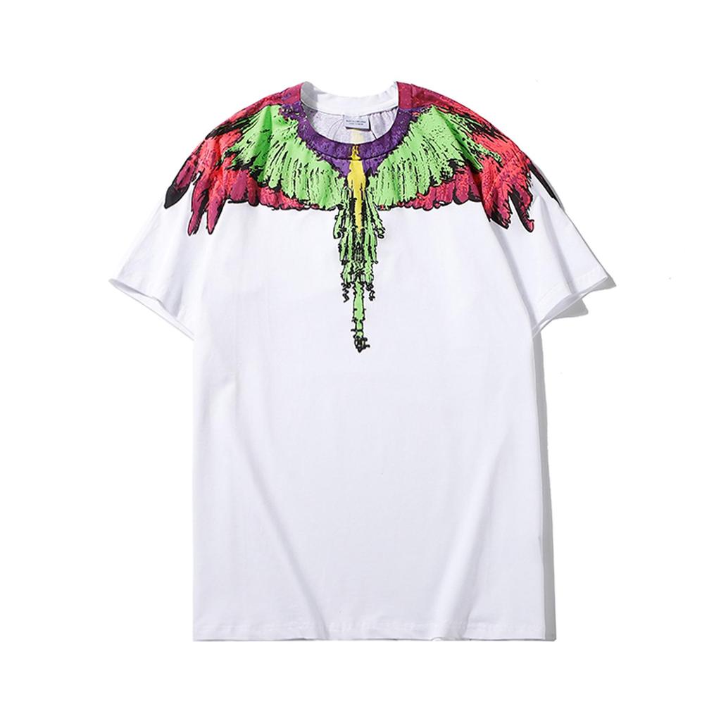 Marcelo Classic Phantom Wings Short Sleeve T-Shirt with Colorful Feathers and Lightning Design