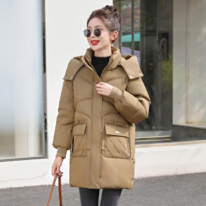 Down Cotton Jacket Women's Mid-length 2025 New Korean Version Loose Slimming Cotton Jacket Thickened Hooded Padded Jacket Winter Jacket
