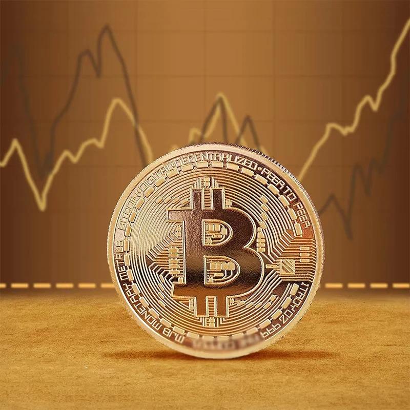 Moneta prezentowa BTC Casascius Bit - pozłacany metal, antyczna imitacja, fizyczny symbol Bitcoina, kolekcjonerska sztuka