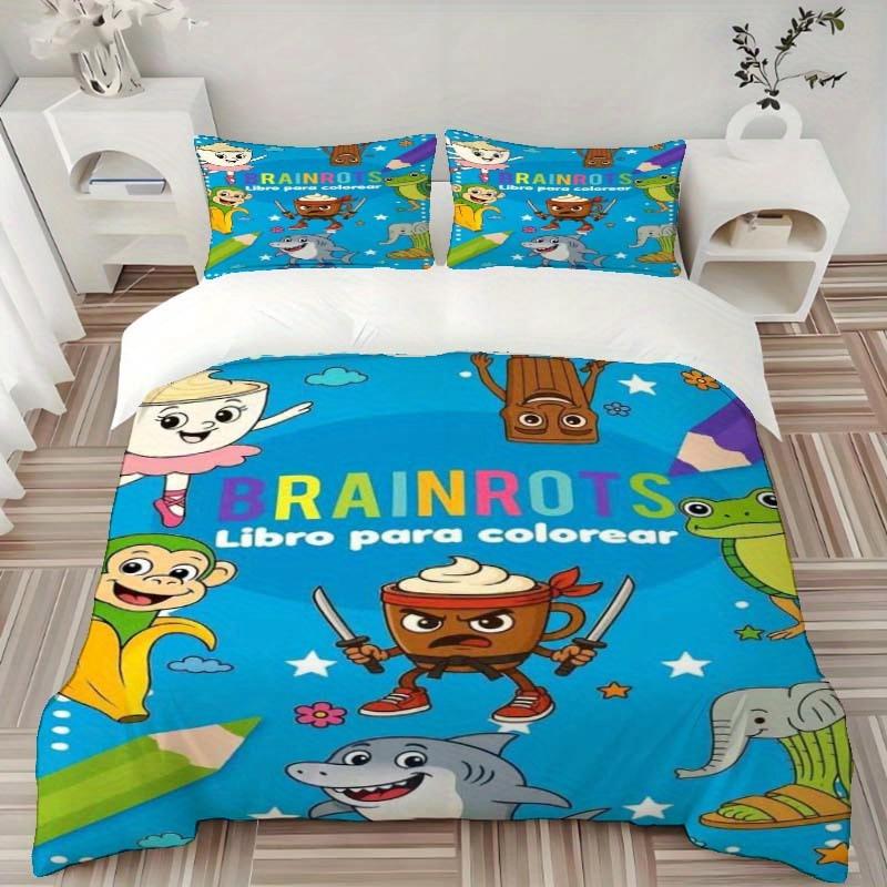 

3Pcs Brainrots Coloring Book Duvet Cover Set - Soft And Comfortable Bedding Set, Soft And Comfortable Home Bedroom Bedding Duvet Cover Set&EU Single(135x200cm)