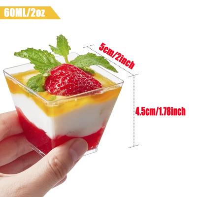 Mini-Dessertbecher, 60 ml, durchsichtiger Kunststoff, Party-Eisbecher mit Deckel und Löffel, wiederverwendbare Servierschüssel zum Probieren von Vorspeisen, 50 Stück