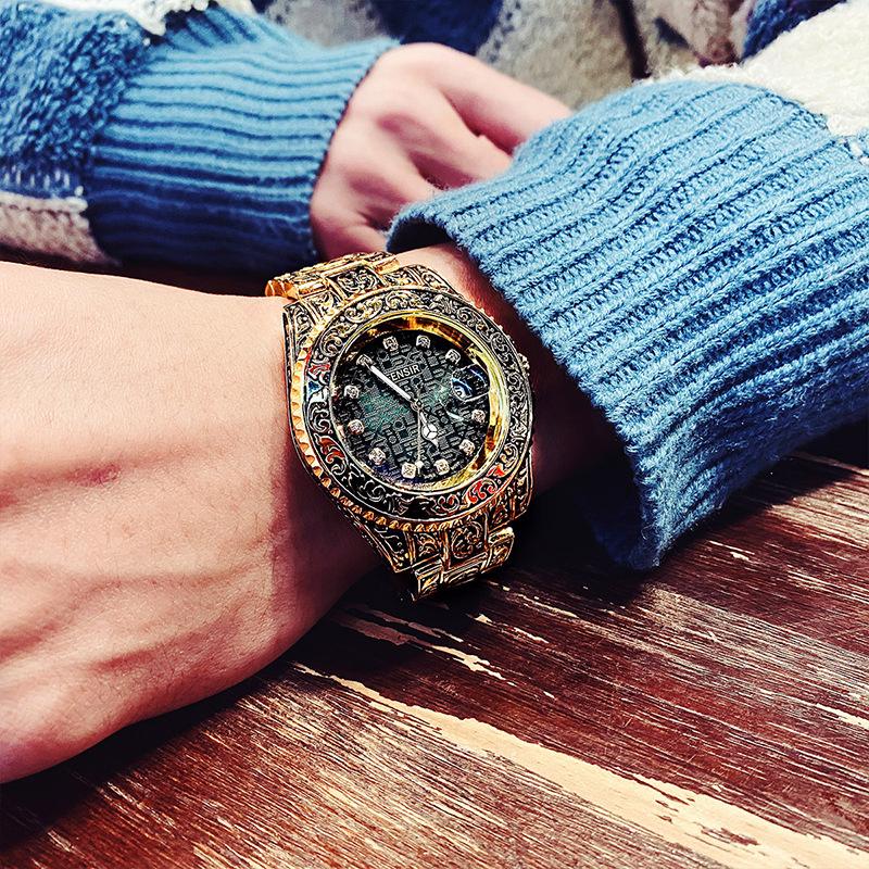 Uhr Herrenmode Retro Luxus Kreativ Stahlband Armbanduhr Analoge Uhren Leuchtzeiger Kalender Herren Quarz Armbanduhr Montre Homme