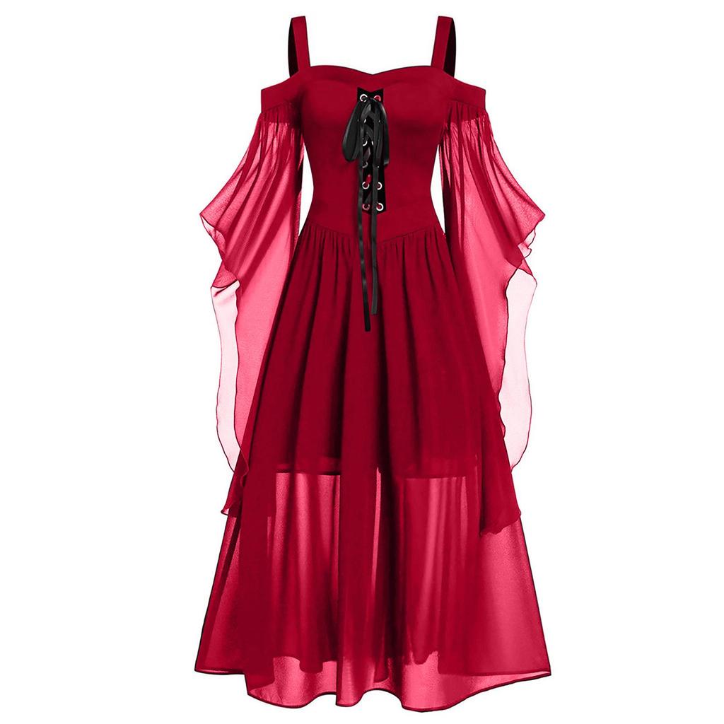European & American Halloween Sleeveless Chiffon Color Block Dress