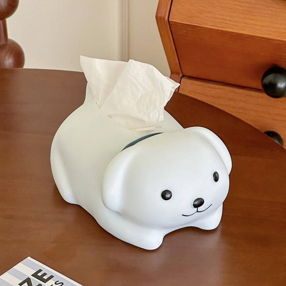 Decorative Little Dog Tissue Storage Box Figure Model Little White Dog Model Toy  Home Decoration
