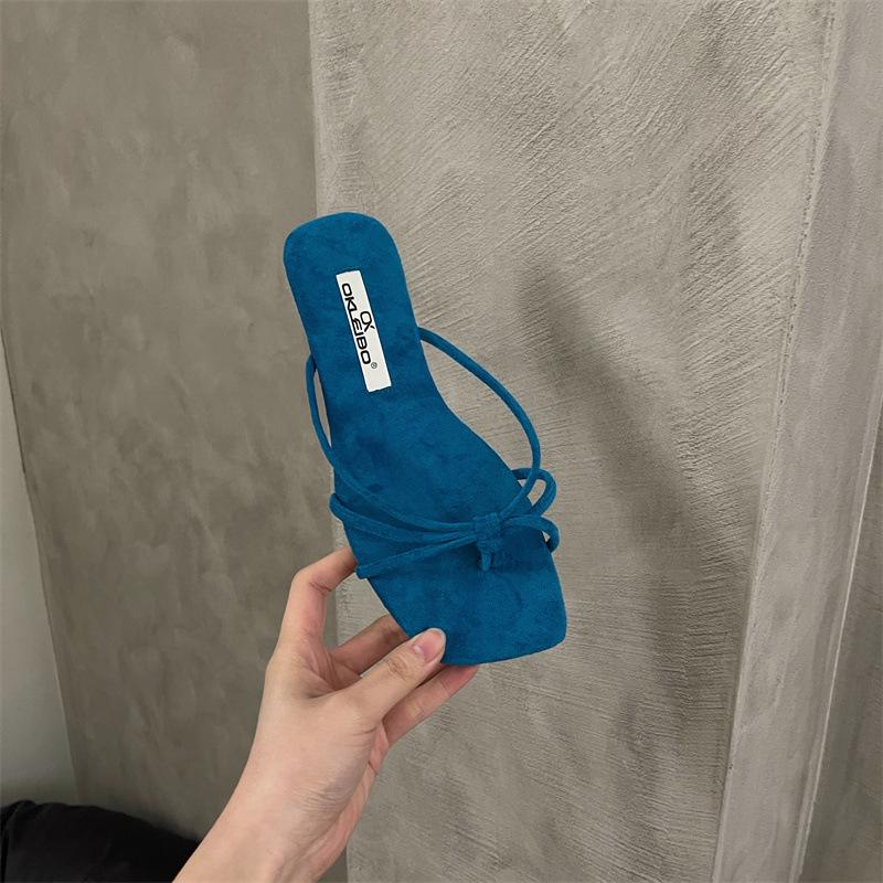 French simple toe cool slippers women's summer wear 2025 suede gentle evening wind beach thin flip-flops