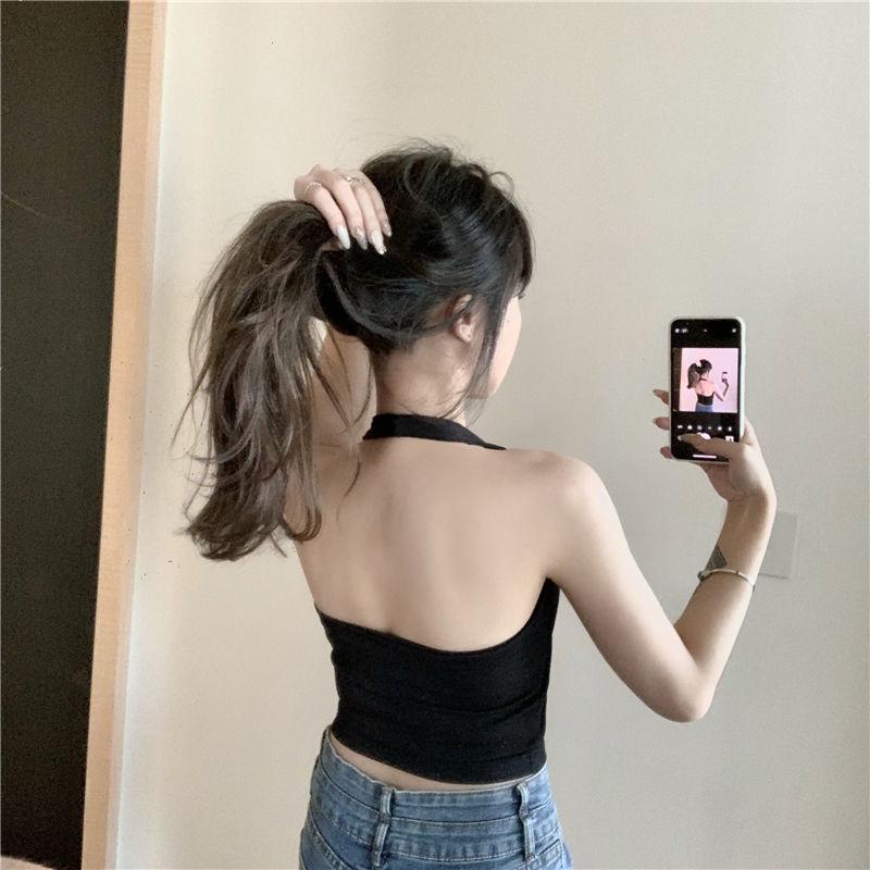 

Women s Halterneck Camisole: Sexy Backless Top with Chest Pads, Available in Black & White. Perfect for Summer. L (100-130 jin)
