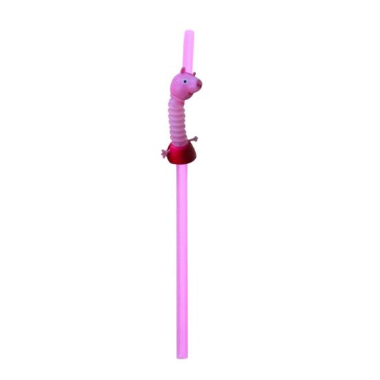 Plastic Cartoon Animal Cat Duck Reusable Drinking Straw Beverage Pipe with Brush