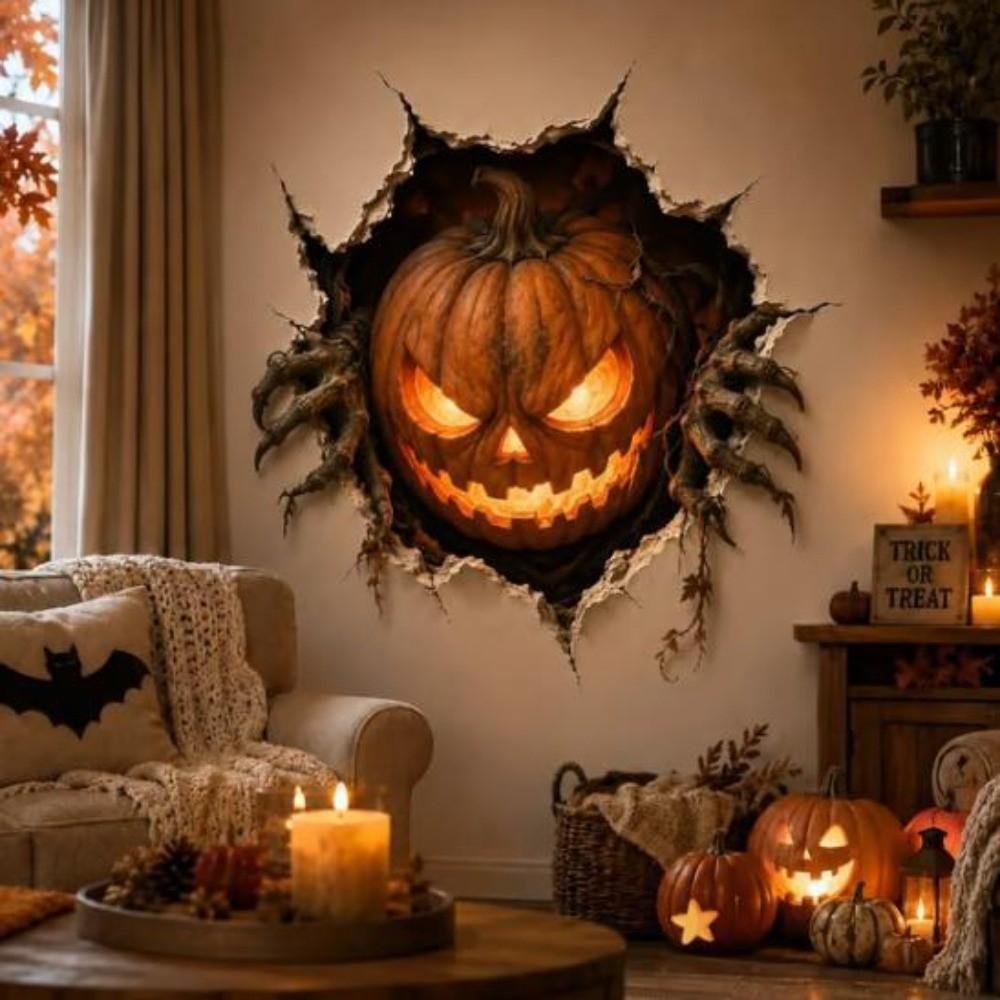 Self-Adhesive Ghost Pumpkin Wall Decal Waterproof Halloween Skeleton Wall Stickers Living Room