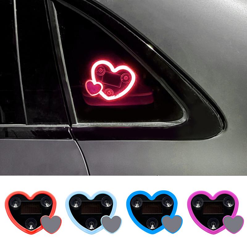 Universal Solar Car LED Window Decoration Lamp Dual Heart Neon Light Auto Interior Ambient Atmosphere Lamp Car Accessories