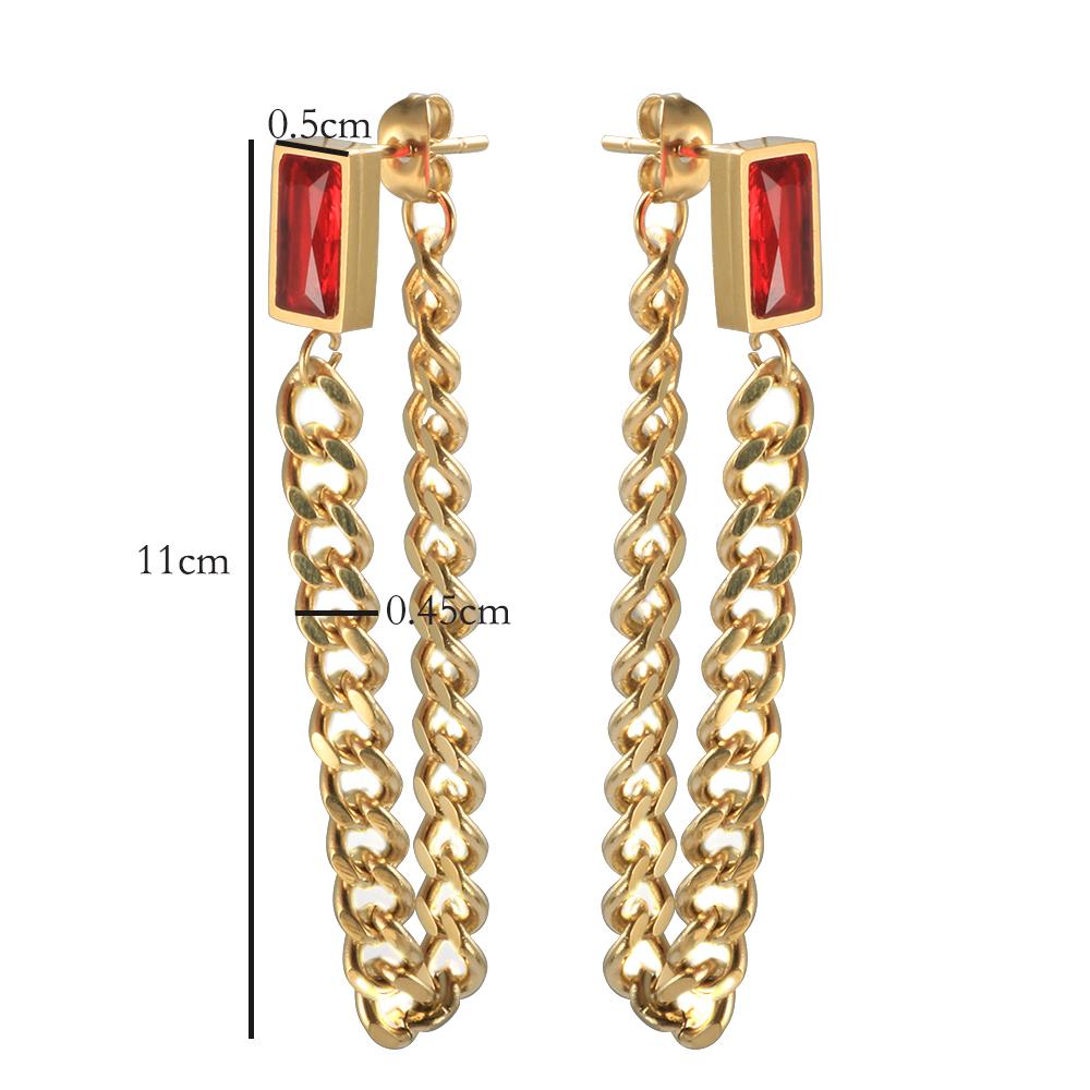 JINHUI Stainless Steel Ear Needle Crystal Long Chain Tassel Stud Earrings For Women Round Cubic Zirconia Drop Earrings Jewelry