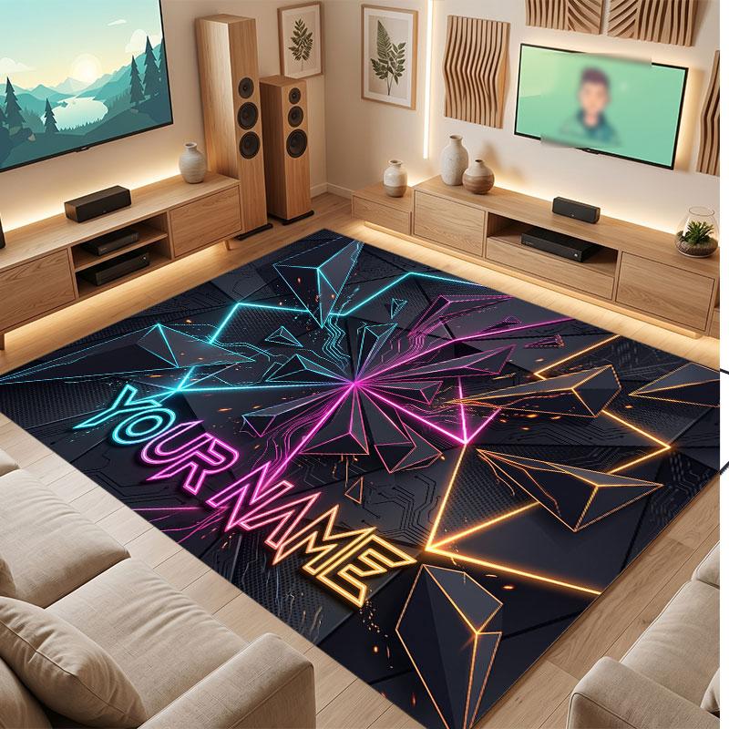Abstract Geometric Theme Crystal Velvet Floor Rug Personalized Custom Name Text Warm Carpet Home Decoration