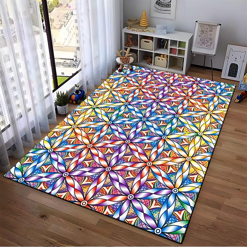 Colorful Geometric Pattern Floral Carpet for Living Room Decor Rug Suitable for use as an anti-slip for living room bedroom sofas