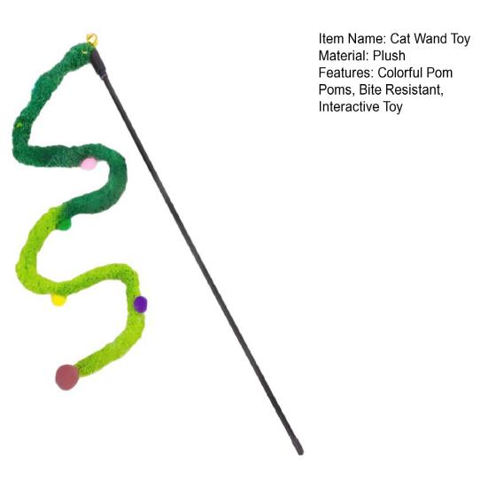 Cat Wand Toy Interactive Cat Teaser with Bell Colorful Pom Poms Plush Tail Cat Teaser Wand for Indoor Cats Kittens