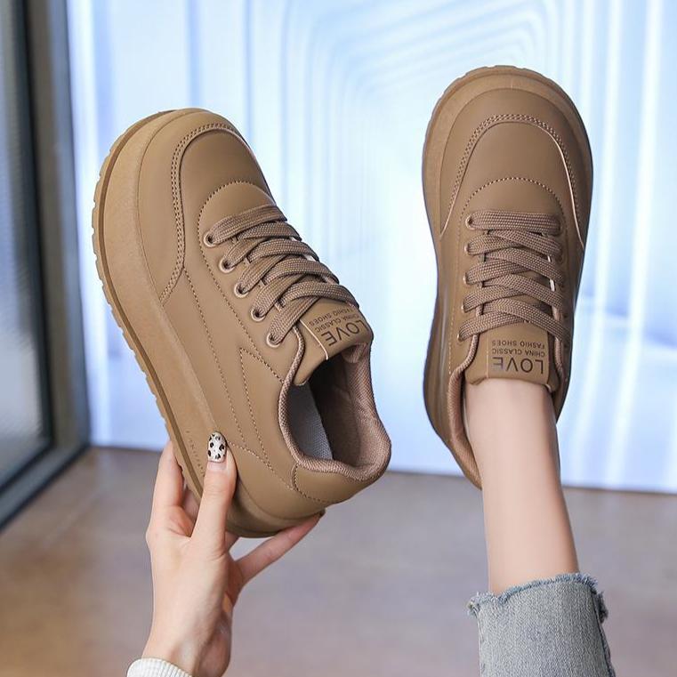 Sneakers casual con plateau spesso per donna, comode scarpe da passeggio con lacci in pelle PU, scarpe da tennis antiscivolo, scarpe da corsa traspiranti da donna