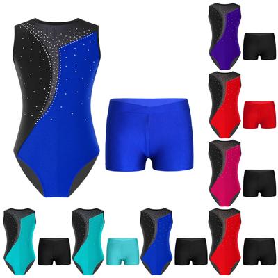 Children's Girls Sleeveless Leotard Dance Gymnastics Training Dancewear with Shorts