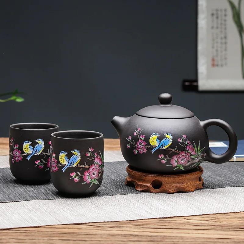 Lila Sand Teetassen Keramik Tragbare Teekanne Set Outdoor Reisen Gaiwan Teetassen Teezeremonie Teetasse Feines Geschenk Kung Fu Teeset