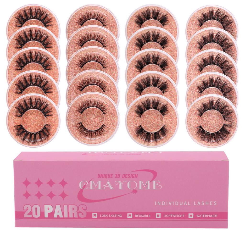 1 Pair Of Natural Thick False Eyelashes, 20 Boxes Of Mixed Simulated Fried Eyelashes, Curled Eyelashes.