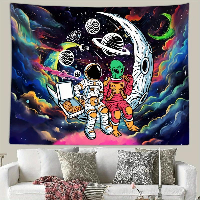 VIKAMA Personality Trend Cyberwind Psychedelic Astronaut and Alien Tapestry Bedroom Headboard Esports Room Wall Decoration