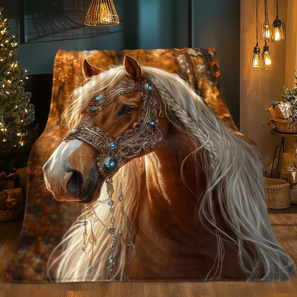 1Pcs Elegant Brown Horse Printed Blanket Soft Flannel All-Season Comfort for Car HomeTravel  Camping Perfect Gift for Horse Blanket Camping Bedding