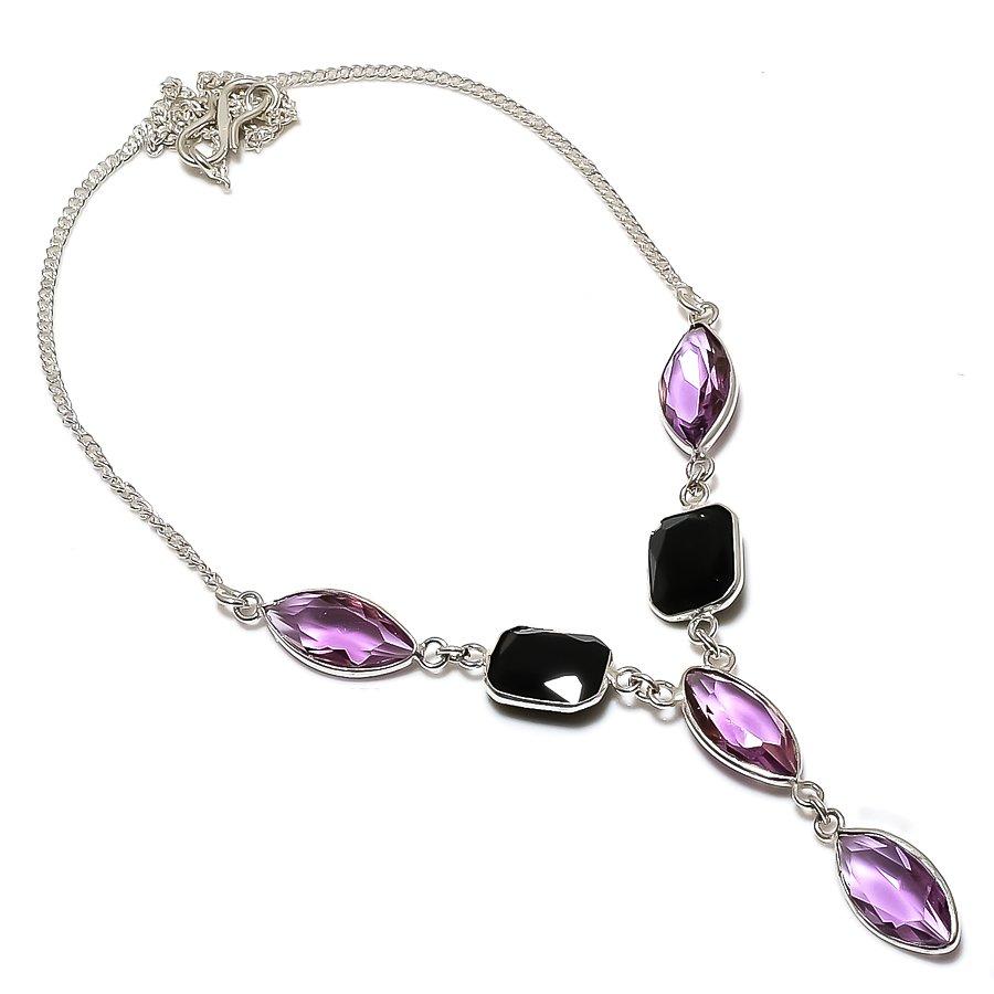 

Ожерелье ручной работы из стерлингового серебра 925 пробы с натуральным розовым аметистом 18 дюймов g5W13