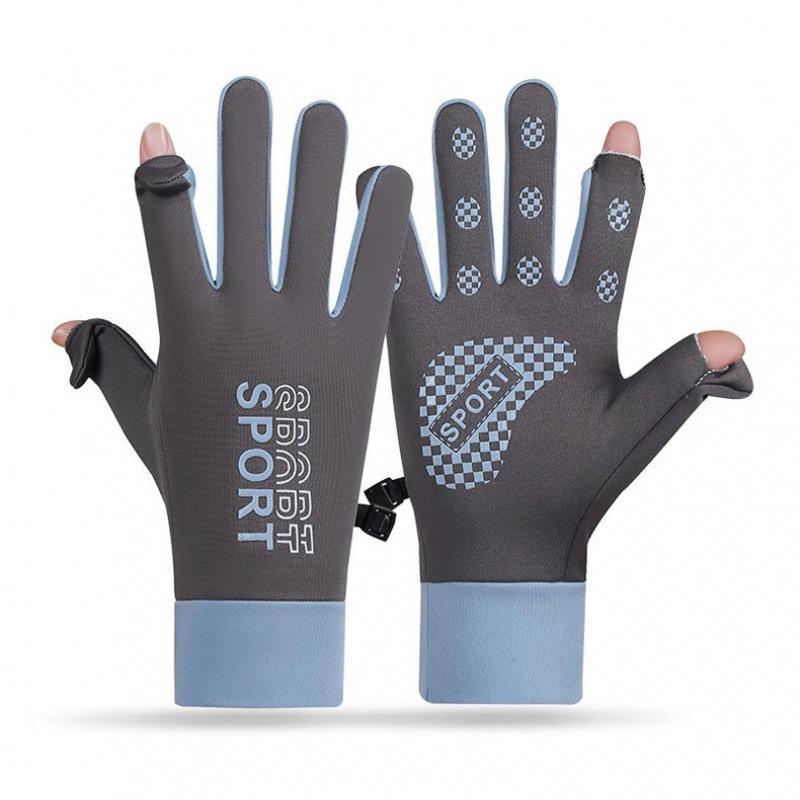 Couple thermal gloves windproof and water-proof elastic autumn and winter velvet women's open fingers for outdoor riding