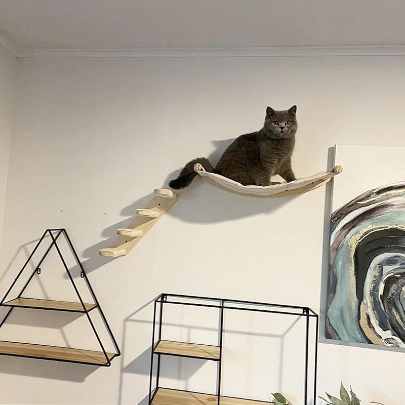 Cat Furniture Set Cat Scratching Ost Hammock Wooden Staircase Indoor Cat Toys Resting and Playing