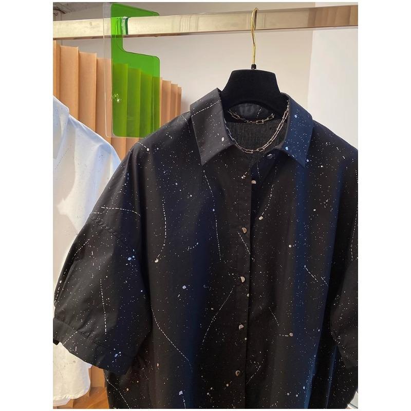 Summer Korean Style Black Splatter Paint Short Sleeve Shirt Comfortable European Trendy Unique Top