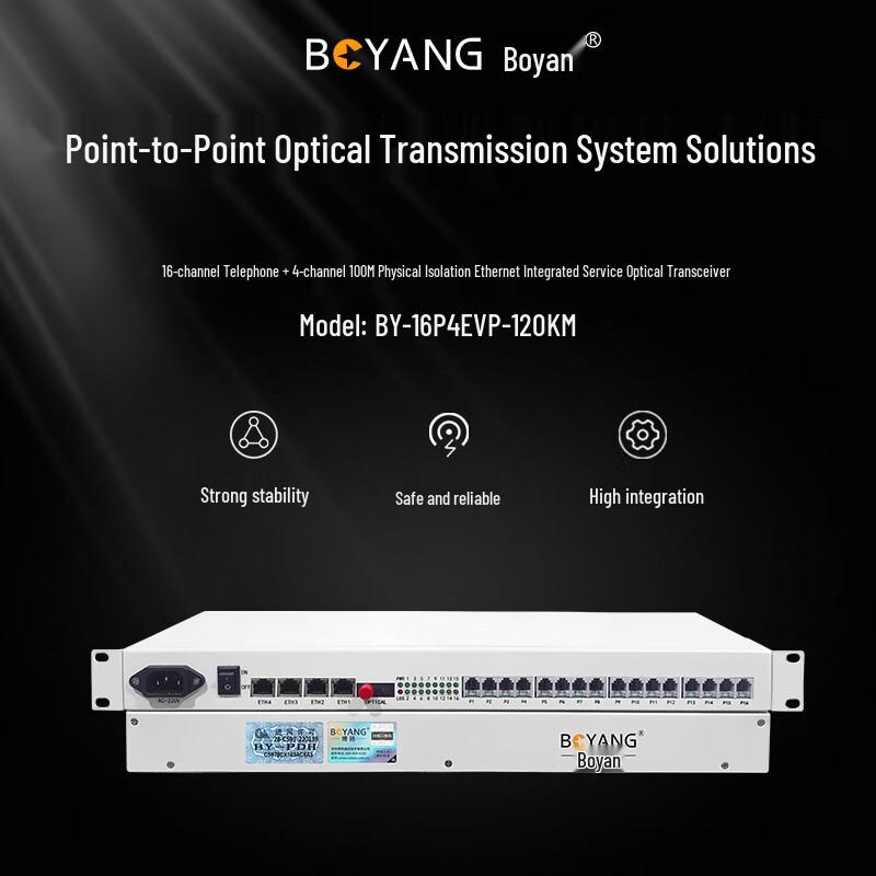 BOYANG 16-Channel Phone & 4-Port Ethernet Fiber Optic Transceiver