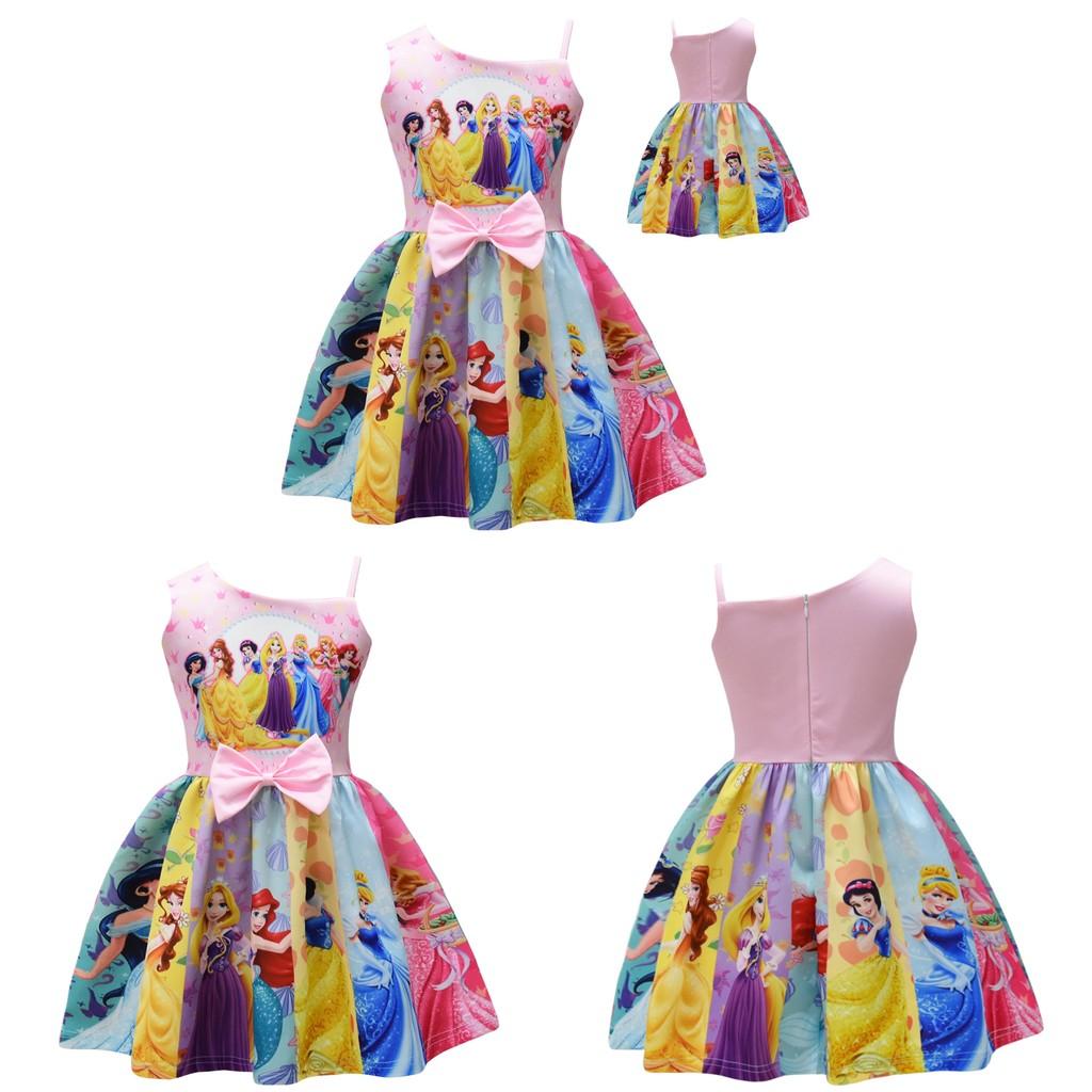 Vestito Bambina Principesse Disney Con Fiocco Misto Cotone Per Primavera Estate Età Da 3 A 8 Anni