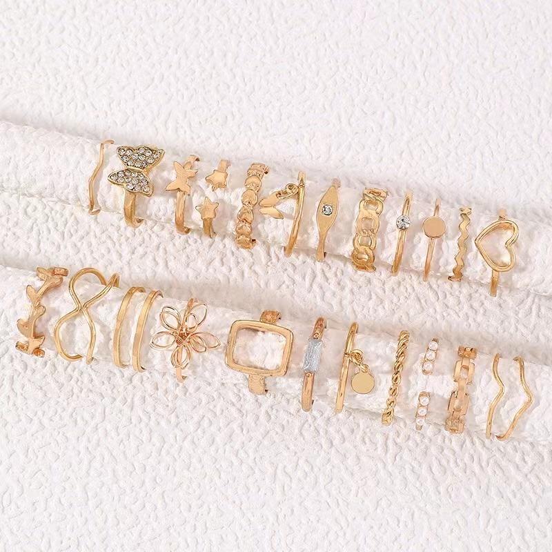 Vintage Hollow-out Ring Luxury Butterfly Flower Ring Star Simple Jewelry Accessories Ring Love Women Party Versatile 23 Pieces Set Ring