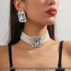Set di Collana e Orecchini Geometrici in Perle Finte Multistrato e Cristalli Colorati di Lusso Europeo