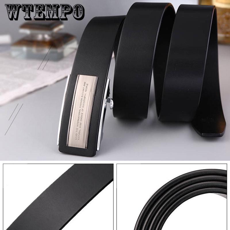 NO.ONEPAUL Brand Fashion Automatic Buckle Black Genuine Leather Belt Men's Belts Cow Leather Belts for Men 3.5cm Width WQE789