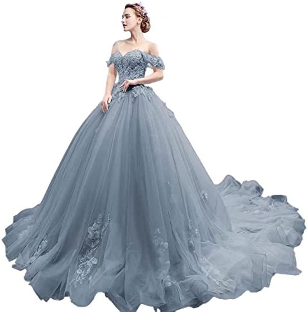 One-word Shoulder Tutu Dress Wedding Dress Birthday Party Art Test Performance Long Trailing Dress