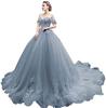 One-word Shoulder Tutu Dress Wedding Dress Birthday Party Art Test Performance Long Trailing Dress